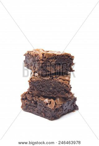 Homemade Gooey Double Chocolate Brownies On A White Background