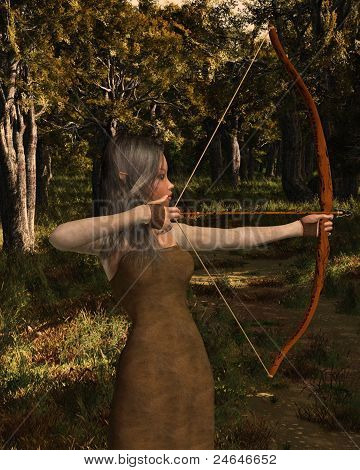 Wood Elf íjász lány az erdő