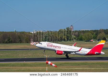 Berlin Germany - April 21. 2018: Iberia Express Airbus A320 Plane At Berlin Tegel Airport