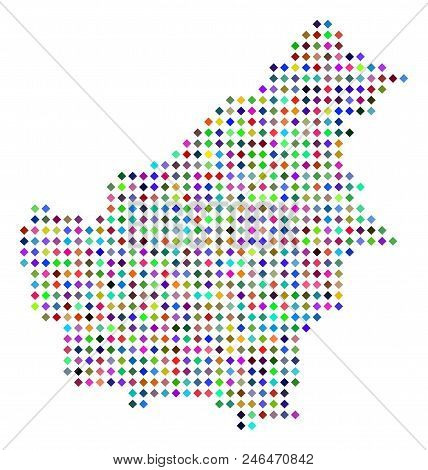 Multicolored Dot Borneo Island Map. Vector Concept Of Borneo Island Map Made Of Rhombus Elements Gri