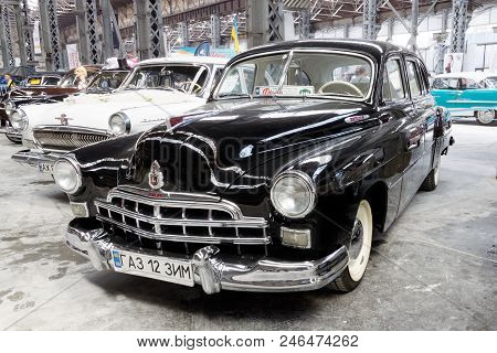 Kharkiv, Ukraine - May 19, 2018: Soviet Retro Car Black Gaz-12 (zim) Manufactured In 1955 Is Present