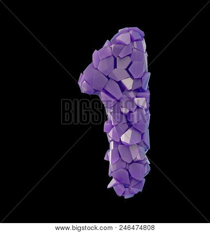number one 1 in a 3D illustration made of broken plastic purple color isolated black background