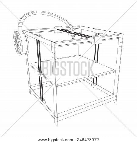 3d Printer Wireframe Low Poly Mesh Vector Illustration