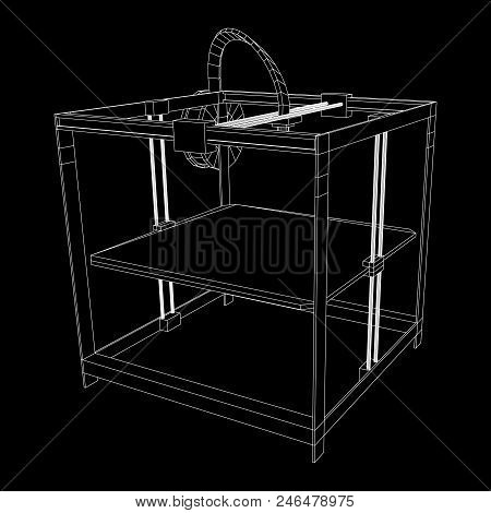 3d Printer Wireframe Low Poly Mesh Vector Illustration
