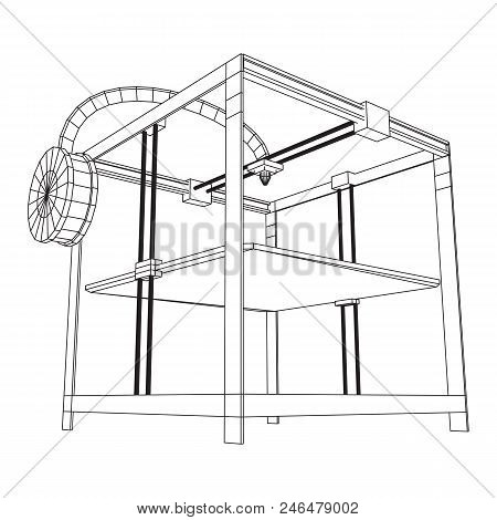 3d Printer Wireframe Low Poly Mesh Vector Illustration