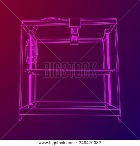 3d Printer Wireframe Low Poly Mesh Vector Illustration