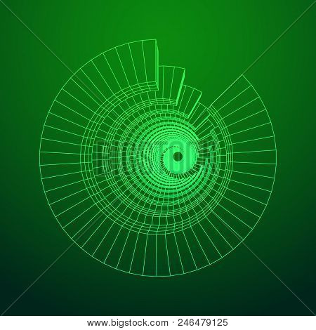 Futuristic Tunnel Of Wireframe Low Poly Mesh Construction. Futuristic Background, Business Concept. 