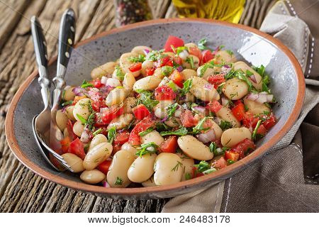 White Bean Cannellini Salad. Vegan Salad. Diet Menu.