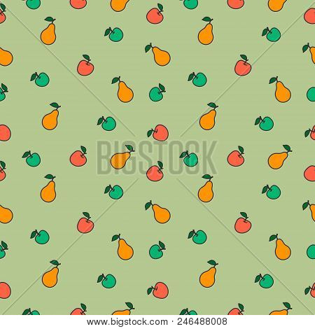 Seamless Pattern With Pears And Apples.fruit Background. Vector Illustration