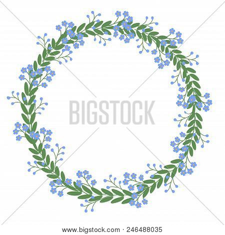 Wreath With Blue Colors Isolated On  White Background. Summer Vector Frame