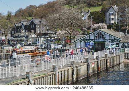 South Lakeland, Uk - April 2018: Waterhead Pier At Ambleside, A Lakeside Town Situated At The Head O