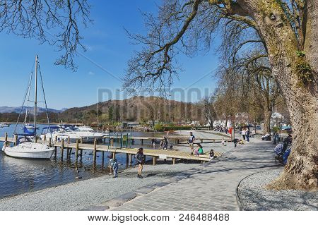 South Lakeland, Uk - April 2018: Waterhead Pier At Ambleside, A Lakeside Town Situated At The Head O