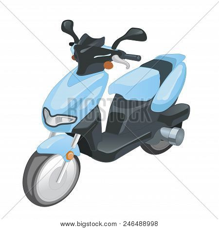Blue Moto Scooter. City Transport. Two Wheel Vehicle. Isolated Vector Illustration