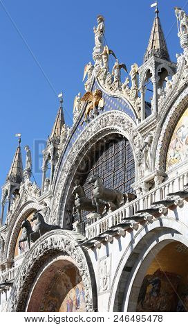 Facade Of The Famous Basilica Of Saint Mark In Venice In Italy