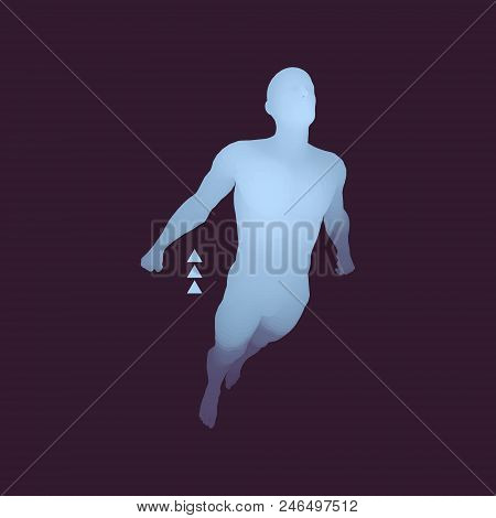 Jumping Man. 3d Model Of Man. Human Body. Sport Symbol. Design Element For Business, Science And Tec