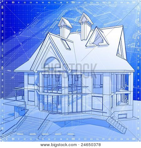 Casa 3D: disegno tecnico. Bitmap copiare mio vector ID 44210170