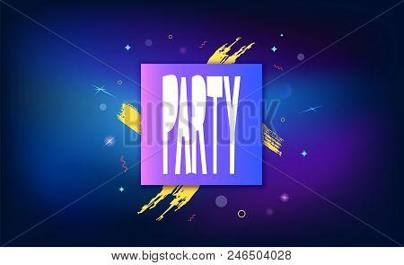 Party Banner. Horizontal Flyer For Holiday Design With Speech Bubble, Geometric Decorative Elements 