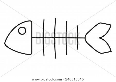 Line Art Black And White Fish Skeleton. Simple Toy For Domestic Animal. Pet Care Themed Vector Illus