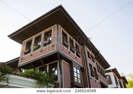 Old Traditional Bulgarian House. Bulgarian Architecture From The Past. Old Town Of Plovdiv.