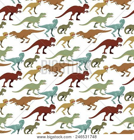 Cute And Scary Dinosaurs Vector Collection. Tyrannosaurus T-rex Danger Creature Force. Wild Jurassic