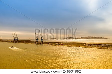 Marseille, France, March 2018, Jean Charcot Dock At Sunset On The Mediterranean Sea