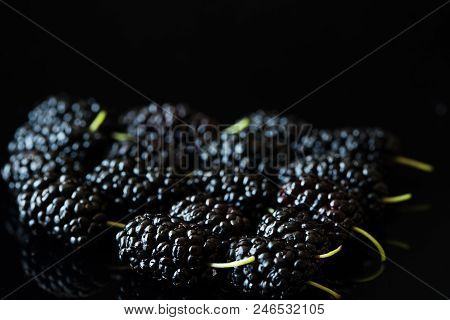 Mulberries Fruit And Mulberry Leaf On Black Background Healthy Mulberry Fruit Food Isolated