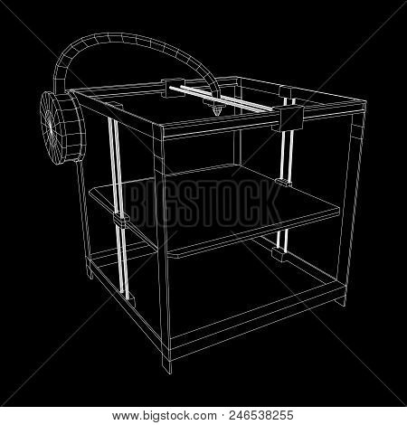 3d Printer Wireframe Low Poly Mesh Vector Illustration