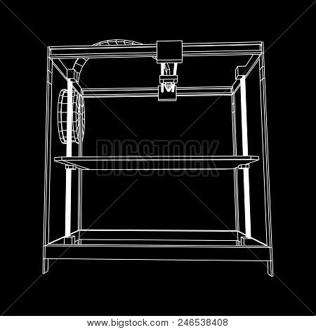 3d Printer Wireframe Low Poly Mesh Vector Illustration