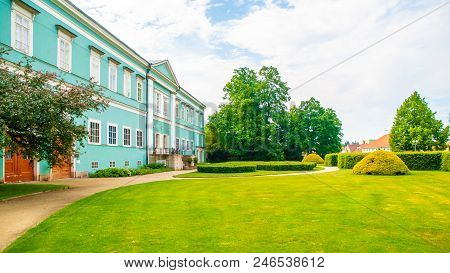 Park And Renaissance Chateau In Dacice, Czech Republic.
