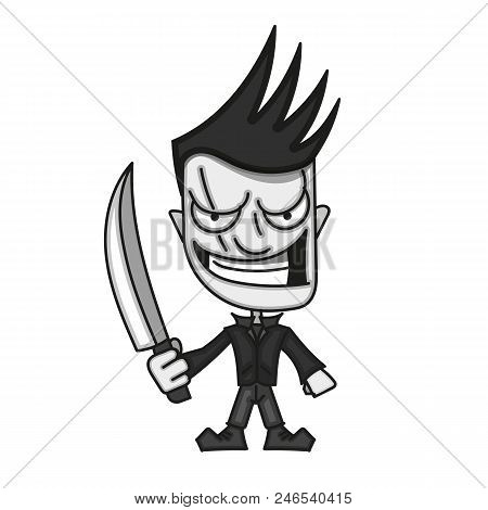 Shadow Of Killing Knife In Hand, Isolated On White Background. Vector.