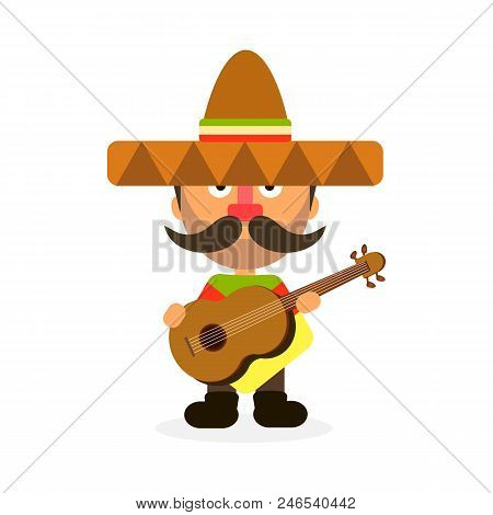 Hot Mexican In Sombrero With Guitar Vector