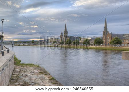 A Day Scene Of Inverness, Scotland Along The River Ness