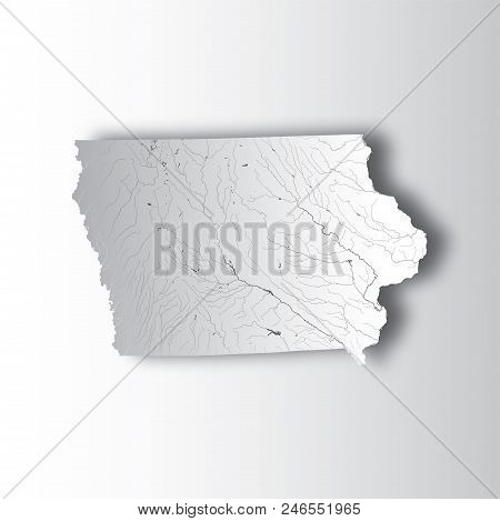 U.s. States - Map Of Iowa With Paper Cut Effect. Hand Made. Rivers And Lakes Are Shown. Please Look 