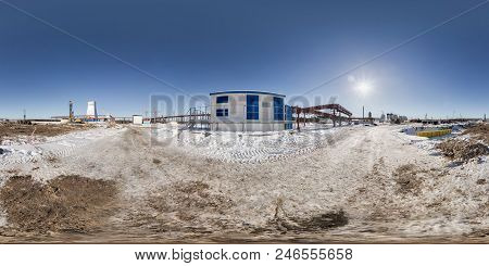 Full Seamless Panorama 360 Angle View In Winter Snow Field Place Site Construction Of A Mining Plant