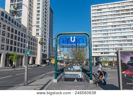 Berlin Germany - April 21. 2018: Berlin Zoologischer Garten Underground Train Station Entrance