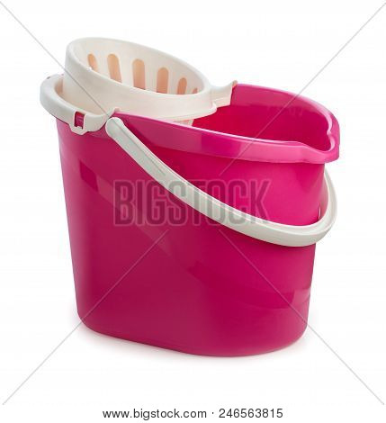 Red Mop Bucket For Cleaning Isolated On White Background