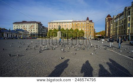 Vyborg, Russia - Oct 6, 2016. City Square In Vyborg, Russia. Vyborg Stands At The Head Of Vyborg Bay