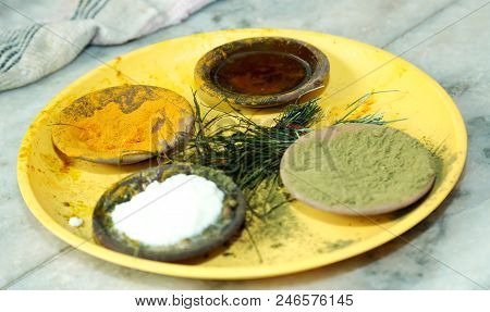 Tel Baan Ritual In Indian Wedding. Tel Baan Is A Ritual For Hindu.