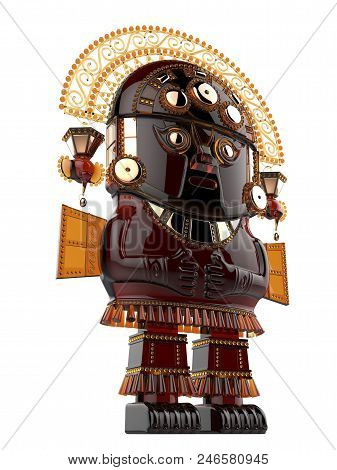 Idol Of Inca Culture, Gold Native Statuette. 3d Illustration