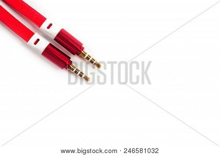 .a Cord With A 3.5Mm Bright Red Connector On A White Background