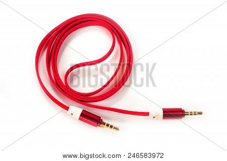 .a Cord With A 3.5Mm Bright Red Connector On A White Background