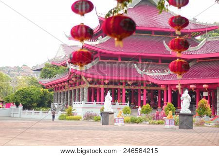 Beautiful Red Magnificent Temple At Semarang Indonesia