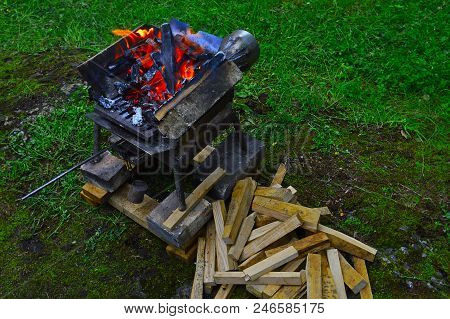 Preparing A Small Furnace For Blacksmithing Work