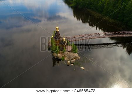 Chapel Of The Apostle Andrew The First-called On The Island On The Vuoksa River (aerial Survey). Len