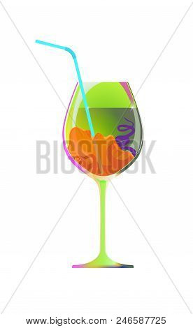 The Girl Drinks Through A Straw From A Green Glass Of Absinthe Liqueur Or A Smoothie. Cartoon Charac