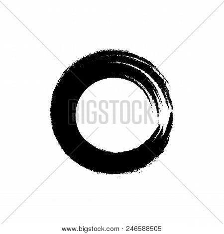 Vector Illustration Black Enso Circle Icon, Roud Shape Brush Stroke, Zen Symbol.
