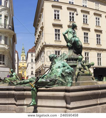 View Of The Donnerbrunnen Fountain In Vienna, Austria