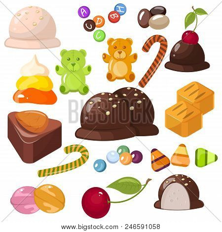 A Set Of Popular Sweet Desserts For Halloween, Hanukkah, Christmas And Birthday. Chocolate Bars, Can