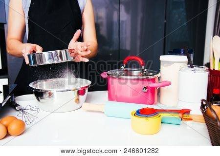 Woman Girl In Kitchen Cooking Baker Bakery Powder Dough