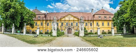 Marchegg Castle, Austria. Panoramic Photo. Travel Destination. Architectural Scene.